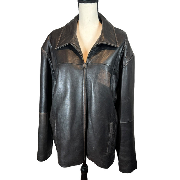 Vintage Boston Harbour Outdoor Wear Brown Distressed Leather Jacket XL Oversized - Picture 1 of 13